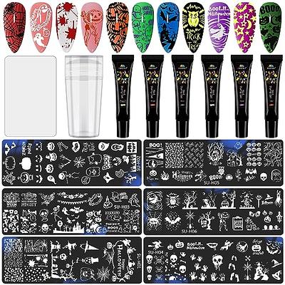 EBANKU Halloween Nail Stamper Kit 6 Pieces Nail Art Stamping Plates 6  Colors Stamp Nail Polish