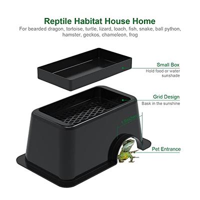 Black Reptile Habitat Box House Cave with Hollowed Out Design for Lizard,  Frog, Crested, Gecko, Snake, Spider, Fish, Shrimp, Chameleon, Tortoise,  Frog House with Shading & Water Supply. (M) - Yahoo Shopping