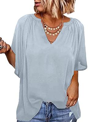 Dokotoo Womens Blouses and Tops Summer Short Sleeve V Neck Solid
