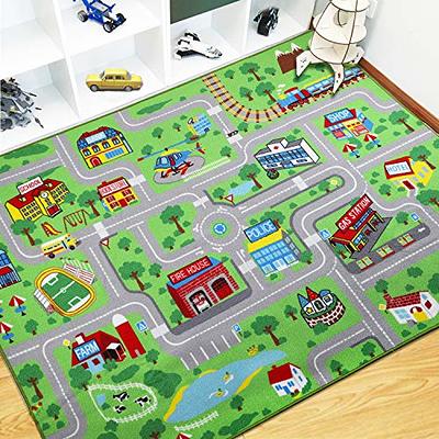 Kids Car Road Rugs City Map Play Mat for Classroom/Baby Room Non-Slip Rubber Back, Size: 5 by 7 Feet