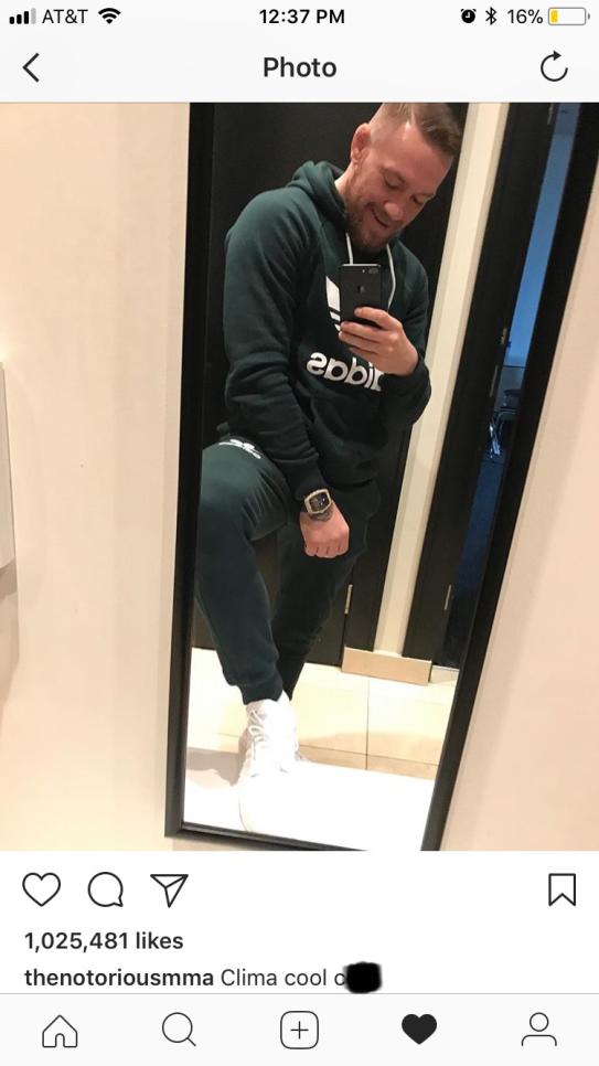 Conor McGregor posing in his sweatsuit instead of appearing in court. (Instagram/@thenotoriousmma)