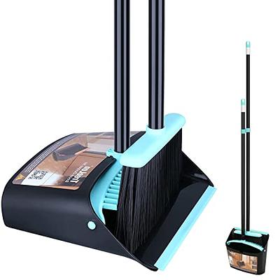 Broom and Dustpan Set for Home, Broom and Dustpan Combo for Office, Long  Handle Broom with Upright Standing Dustpan,Indoor&Outdoor Sweeping