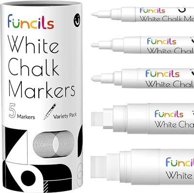 Funcils White Chalk Markers - Variety pack of 6 - (2x) 1mm Extra Fine, 3mm  Fine