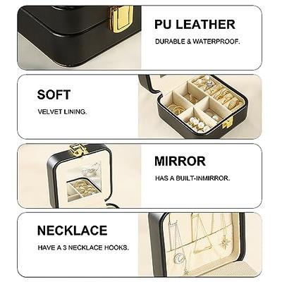 Benevolence La Plush Velvet Rectangular Travel Jewelry Box with Mirror - Ebony