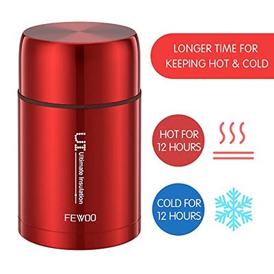 FEWOO Food Thermos - 20oz Vacuum Insulated Soup Container, Stainless Steel Lunch Box for Kids Adult, Leak Proof Food Jar with Folding Spoon for Hot