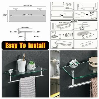 Bathroom Tempered Glass Corner Shelf, 2 Tier Shower Shelve With Towel Bar  Wall Mounted, Brushed Silver Finished - Yahoo Shopping