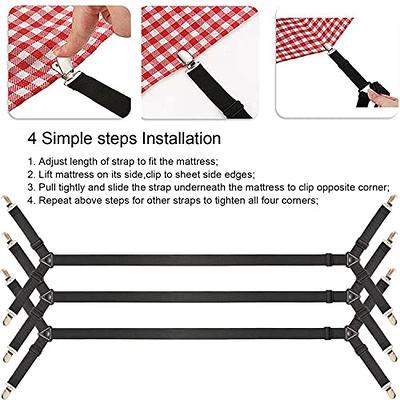 Tuyeabc Bed Sheet Holder Straps, 3 Set/12 Ways, Adjustable Crisscross Bed  Sheet Clips, Elastic Bands Suspenders Keeping Fitted Bedsheet in Place for