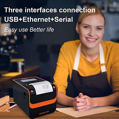 Thermal Receipt Printer 80mm Desktop Direct Thermal Printing USB+LAN  Connection 300mm/s High Speed w Auto Cutter Support ESC/POS