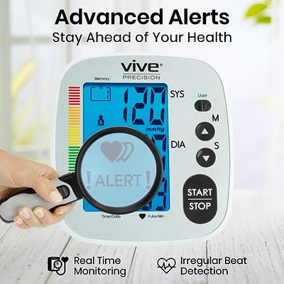 Vive Precision Blood Pressure Machine - Heart Rate Monitor - Automatic BPM  Upper Arm Cuff (Silver) 