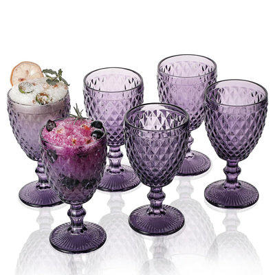 Vintage Wine Glasses Set Of 6, 10 Ounce Colored Glass Water