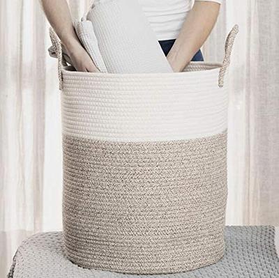 OrganiHaus Large Woven Baskets for Storage 15x18 | Cotton Rope Baskets for  Storage | Tall Blanket Basket for Living Room | Nursery Laundry Basket 