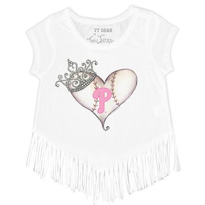 Tiny Turnip Chicago Cubs Girls Toddler Royal Heart Lolly Fringe T-Shirt