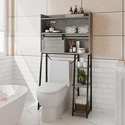 White Metal Bathroom Table Stand Storage Shelf with Dual Toilet Paper Holder