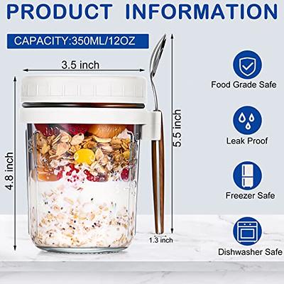 SMARCH Newest Overnight Oats Container with Lid and Spoon, 16 oz Glass Mason Jars with Lid, Upgrade Airtight Wide Mouth Oatmeal Jars for Meal Prep