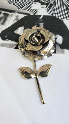 Vintage Silver Tone Rose Brooch, Silver Tone Jewelry, Vintage