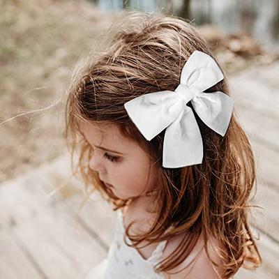 2PCS Silky Satin Hair Bows Hair Clip Pink White Hair Ribbon Ponytail Holder  Accessories Slides Metal Clips Hair Bow for Women Girls Toddlers Teens