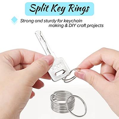 OIIKI oiiki 100 sets keychain rings for crafts, round split key rings,  metal keychain connector with clear plastic snap tabs, blank