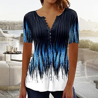 2023 Summer Tops for Women Fashion Hide Belly Fat T Shirts Fashion Short  Sleeve Blouses Casual Half Button Up Tunic 