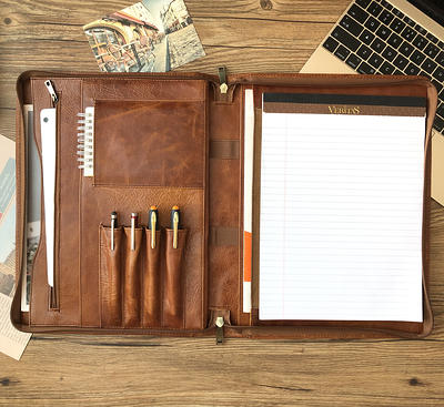 Brown Leather Portfolio  Personalized A4 Document Holder for