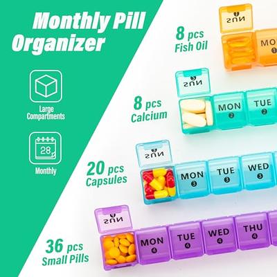 XL Large Weekly Pill Organizer 4 Times a Day, 7-Day Pill Boxes AM PM, Big  Compartments Pill Case, Monthly Medication Organizer 28 Days Dispenser for