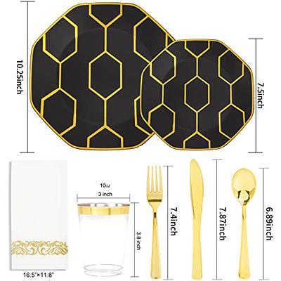 Gold & Black Plastic Cutlery Set for 8