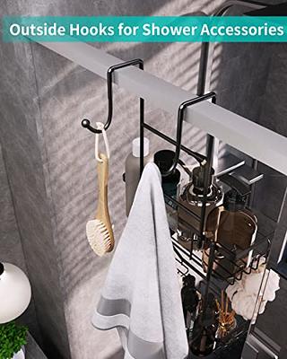 HapiRm Shower Caddy Over Shower Head, Hanging Shower Caddy with Soap Holder, Rustproof & Waterproof Shower Shelf with 4 Movable Hooks, No Drilling