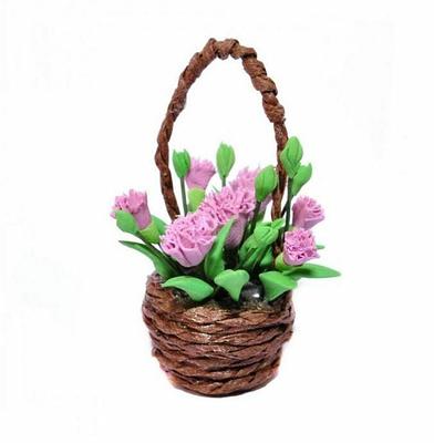 Basket w/ Handle Small - Dollhouse Miniature