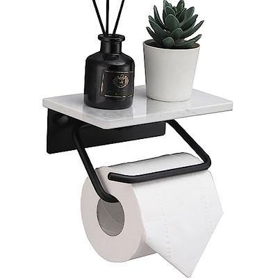 Gypie Black Toilet Paper Holder with Natural Marble Shelf, 304 Stainless Steel Screw Wall Mounted, Tissue Roll Paper Holder Dispenser