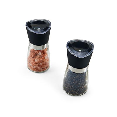 Kamenstein Set of Two 5-inch Glass Grinders Pink Salt and Peppercorns