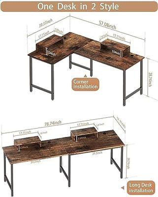 L-Shaped Computer Desk, Industrial Office Corner Desk, 58 Writing Study  Table, Wood Tabletop Home Gaming Desk with Metal Frame, Large 2 Person  Table