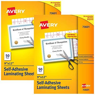 Avery Self-Adhesive Laminating Sheets, 9 x 12, Permanent Adhesive, 10  Clear Laminating Sheets (73603)