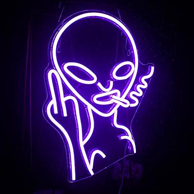 Led Neon Sign Light Smoking Alien, Green Neon Light Sign