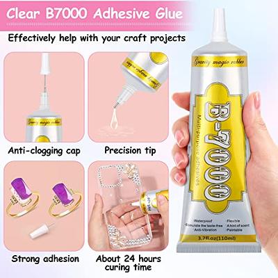 Upgrade B-7000 Crystal Rhinestone Jewelry Glue Clear, 110ml 3.7 fl oz Craft  Glue Craft Adhesive Fabric Super Repair Glue with Precision Tips Multi  Dotting Stylus for Nail Art,Jewelry,Phone Repair. 110ml/3.7 oz