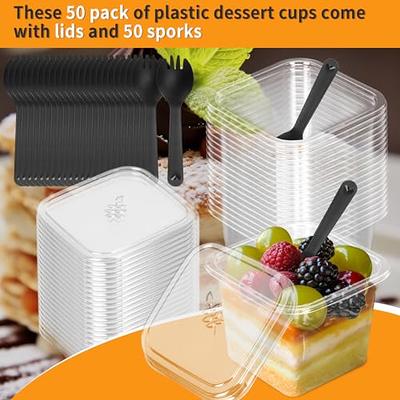 Lyellfe 100 Pack 4 Oz Dessert Cups with Spoon, Clear Plastic Cups, Mini  Disposable Square Parfait Shooters Cups for Appetizer, Ice Cream, Pudding