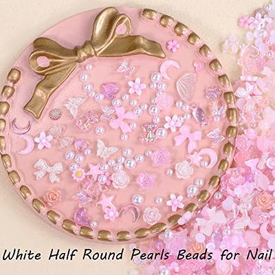  500Pcs Black-Purple Cute Nail Charms Mixed Shape Rose Flower  Bear Bow Heart 3D Acrylic Charms for Nails Design Flatback White Half Round  Pearls for Nail Art Decoration DIY Crafts Jewelry Accessories 