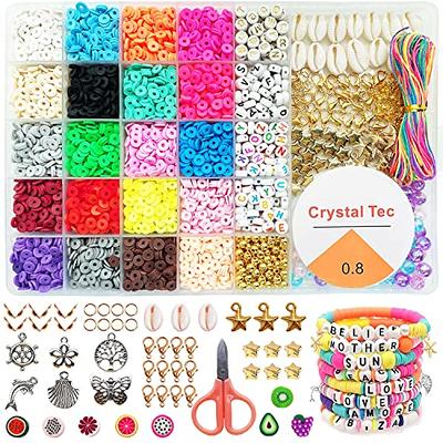 Suziko Bracelet Making Kit, 7400 Pcs Clay Beads Flat Round Clay Beads for  Jewelry Making Crafts Gift for Girls Ages 3-12(2 Box)