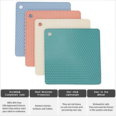 Smithcraft Silicone heat resistant trivet mat set of 4 hot pad for pot  holder counter top protector and spoon rest food grade safe Round 2 +  Square 2 Gray 