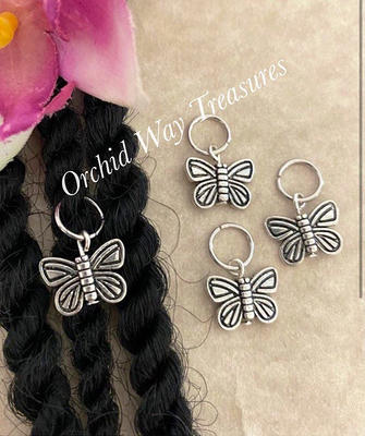 Beaditwearitloveit 2 Piece Butterfly & Flower LOC Jewelry Set, Gold Hair Beads, Dreadlock Accessories, Beads for Braids