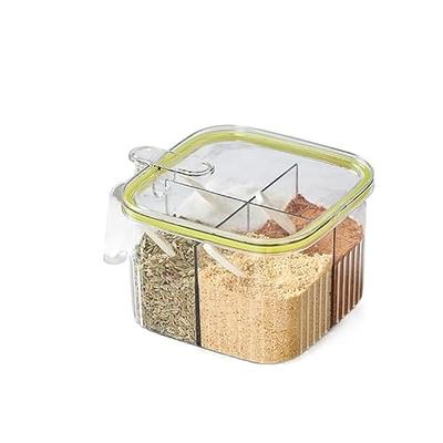 Transparent Condiment Organizer - Acrylic Spice Box with Spoons and Lids -  Multifunctional Kitchen Storage (Small)