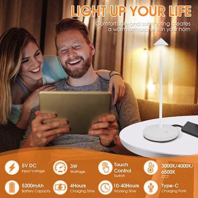GADTOM LED Touch Cordless Table Lamp,Rechargeable Portable 5200mAh Battery  Operated Table Lamp,3-Levels Brightness Dimmable Desk Lamps for Bedroom Home  Reading Office Bar Cafe Patio(White) - Yahoo Shopping