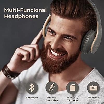 LOBKIN Bluetooth Headphone Over Ear, Stereo Wireless Headset with  Microphone, Foldable Wireless and Wired Headphones with TF Card MP3 Mode  and FM
