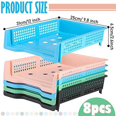 12 Pcs Plastic Storage Baskets, Stackable Plastic Organizer Baskets Bins  Colorful Classroom Storage Baskets Organizer Trays Office File Holders for