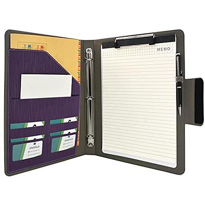 Binder Padfolio Organizer with Color File Folders, Business and Interview Portfolio with 2-Ring Binder, Clipboard Purple