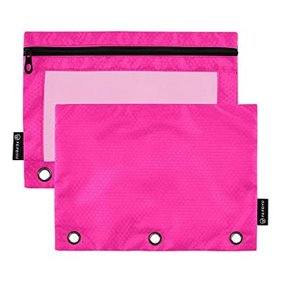 Binder Pouches,Deep Pink Pencil Pouch for 3 Ring Binder 2 Pack