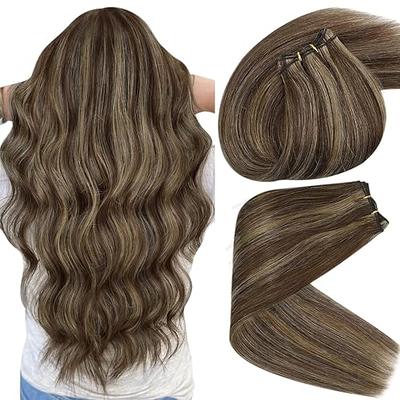 Sunny Human Hair Weft 20 inch Medium Brown and Caramel Blonde Highlights  Real Human Hair 100g