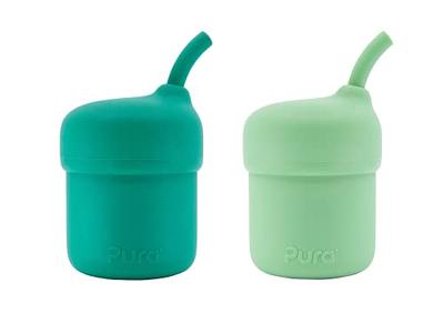 Pura Kiki Stainless-Steel Straw Cup with Silicone Sleeve, Aqua, 11 oz