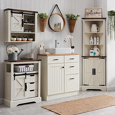 OKD Bathroom Floor Cabinet, Farmhouse Storage Cabinet with Sliding Barn  Door & Storage Drawers, Small Storage Cabinet for Bathroom, Kitchen, Living