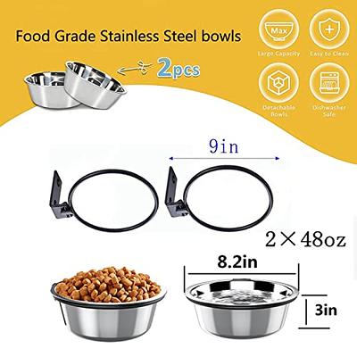 Elevated Dog Bowls-2*48 Oz Wall Mounted Dog Bowls-Raised Dog Bowls  Stand-Adjusable Height ,Metal Wall Mount Pet Bowls for Medium Large Dogs,Stable  Comfort Feeding Height Collapsible 2*48Oz