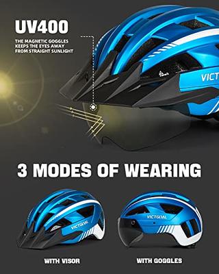 ILM Adult Bike Helmet with USB Rechargeable LED Front and Back Light  Mountain&Road Bicycle Helmets for Men Women Removable Goggle Cycling Helmet  for