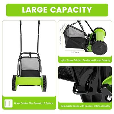 12 5-Blade Reel Manual Push Lawn Mower with Grass Catcher